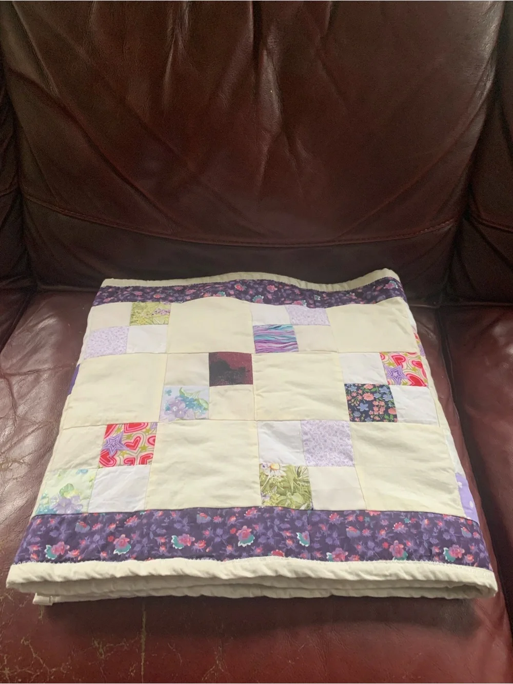 Handmade Purple Patchwork Table Runner | 68x15 Quilted Dresser Scarf Cottagecore